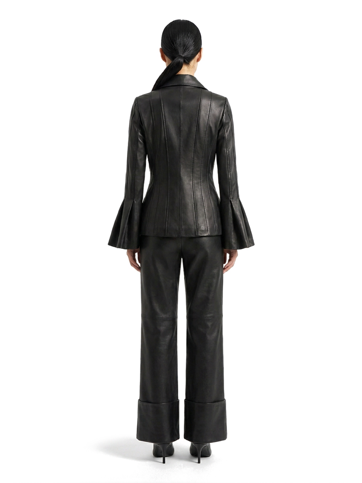 Ensemble COLETTE en cuir d'agneau noir, vue de dos