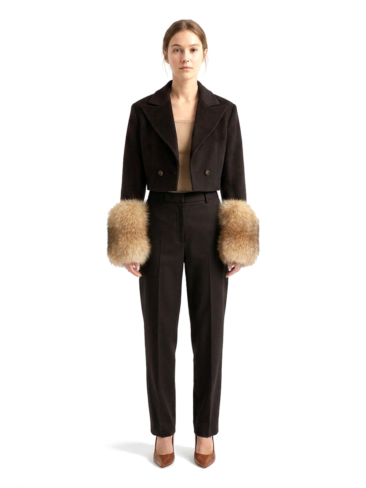 SUZANNE || Cropped wool & cashmere jacket with fur