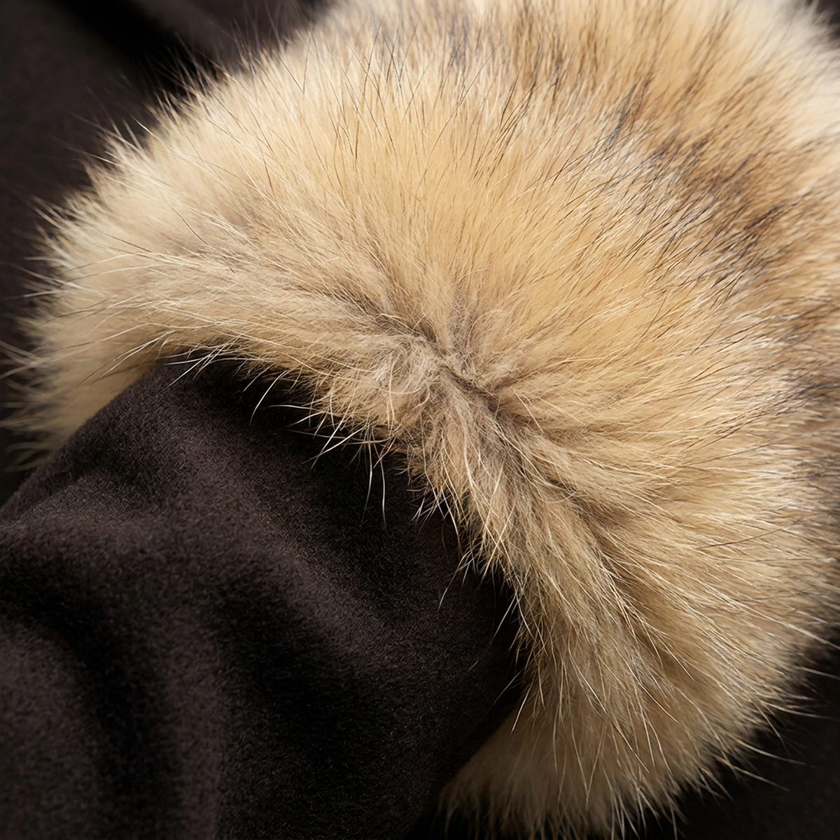 Laine et cachemire brun profond et fourrure de renard en macro, veste SUZANNE