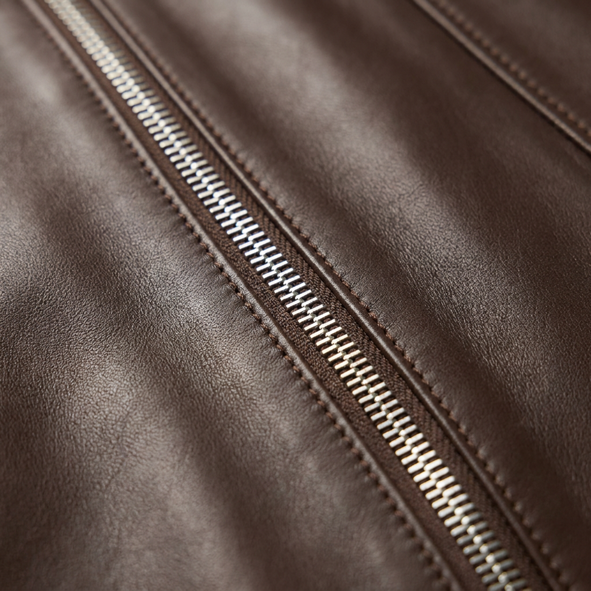 Cuir d'agneau espresso et glissière argent en macro, blazer VALÉRIE