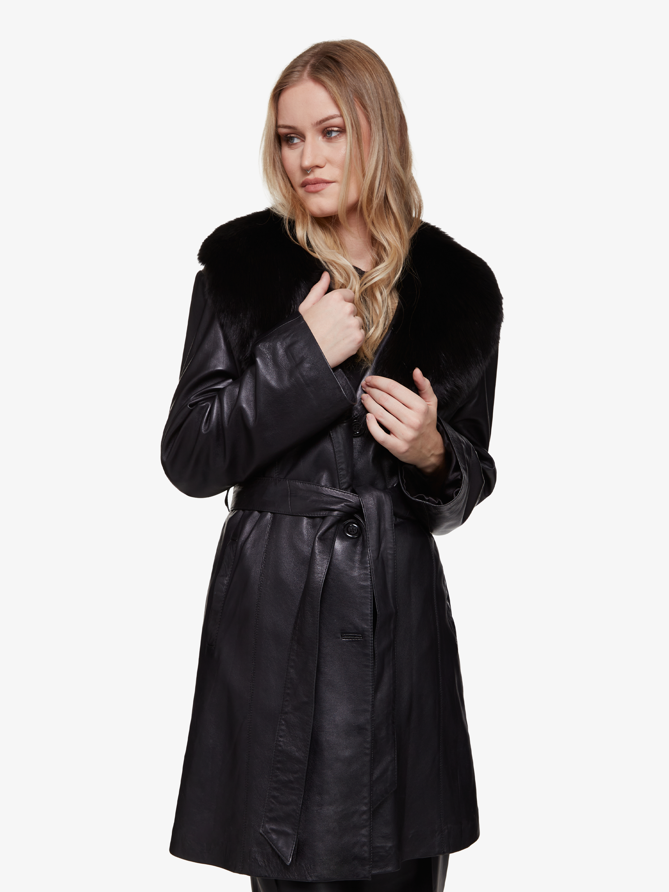 Velora || Manteau en cuir & fourrure