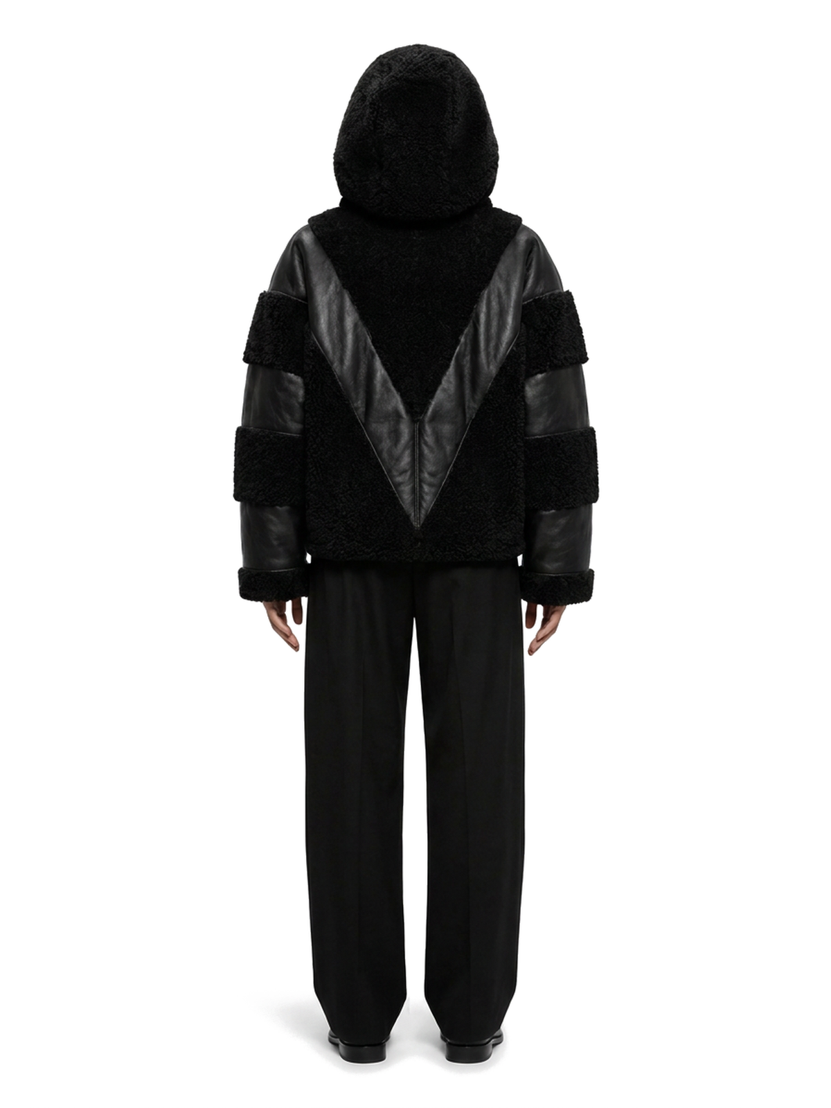 Blouson ANTONIN femme en shearling et cuir, chevron de cuir au dos