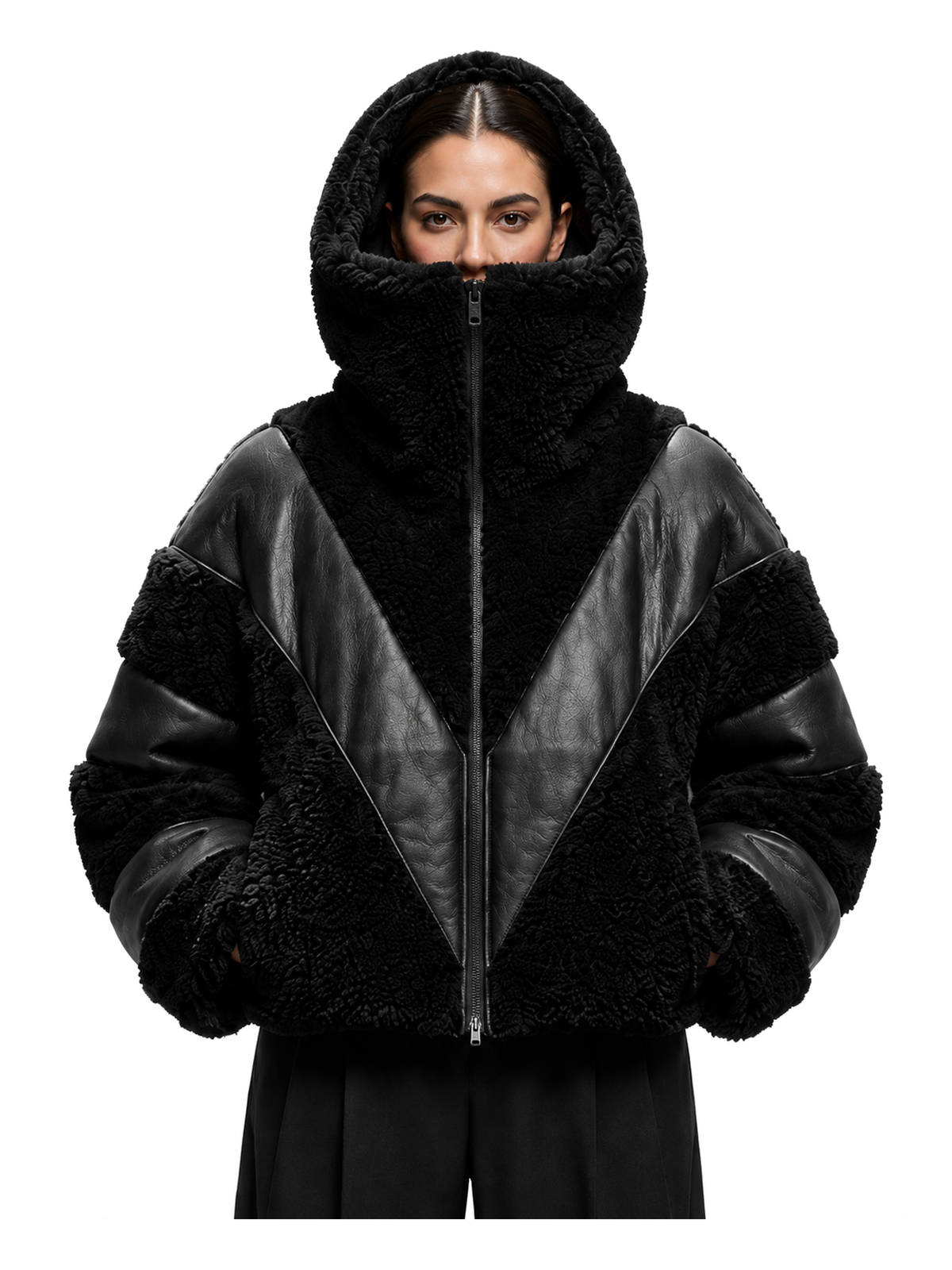 Blouson ANTONIN femme à capuche en shearling et cuir, image du lookbook