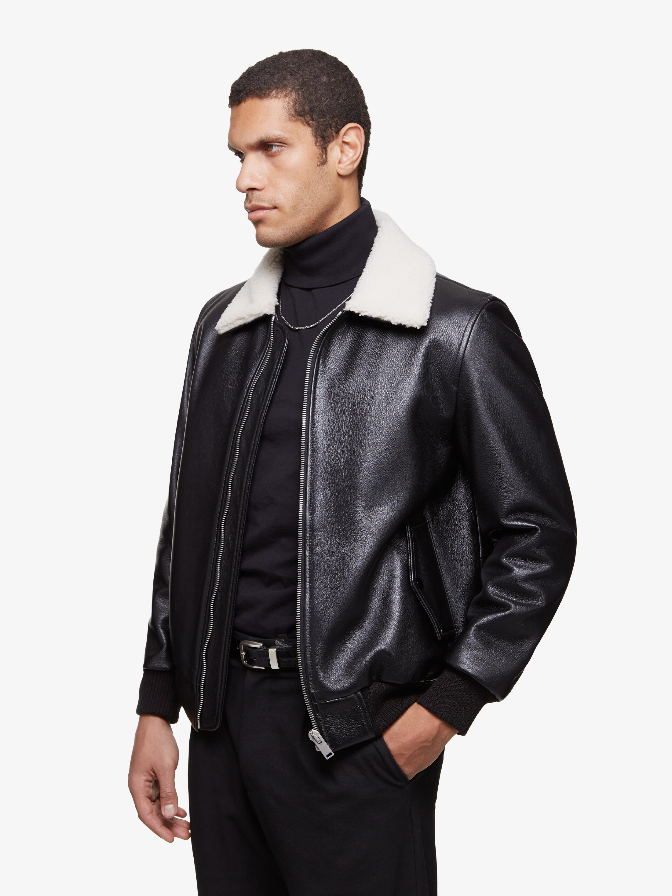 Horizon || Bomber en cuir & laine mérino