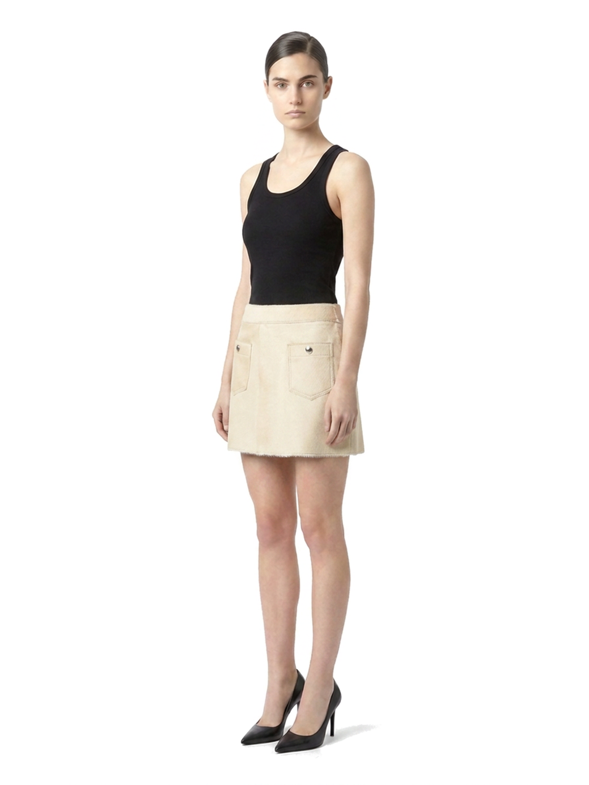 MARIS || Jupe courte en cuir de veau à poil ras