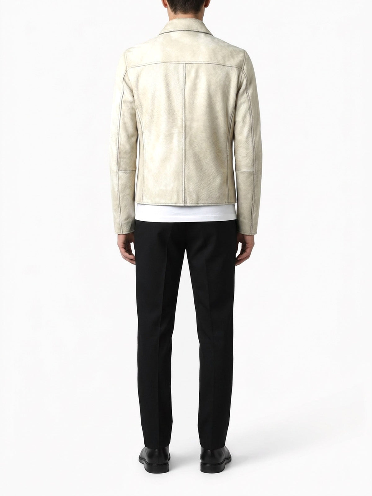Blouson en veau façon poulain crème, vue dos.