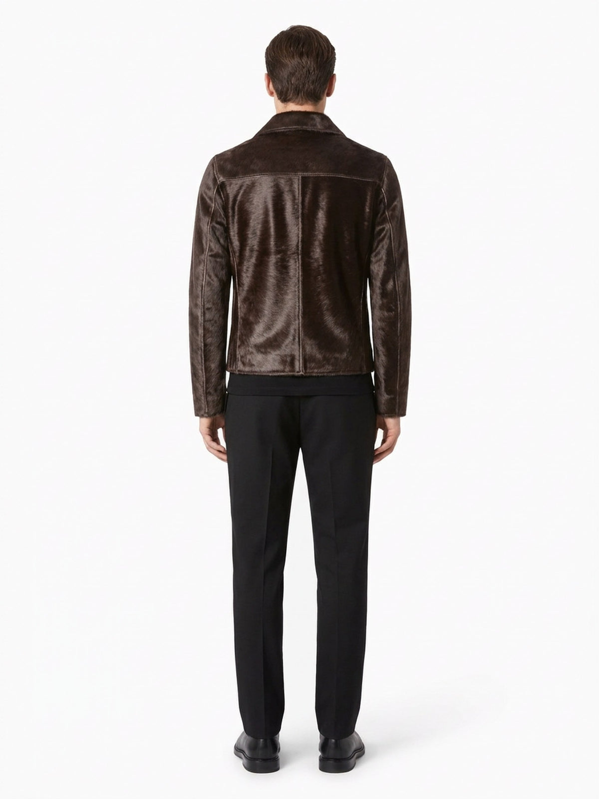 Blouson en veau façon poulain espresso, vue dos.