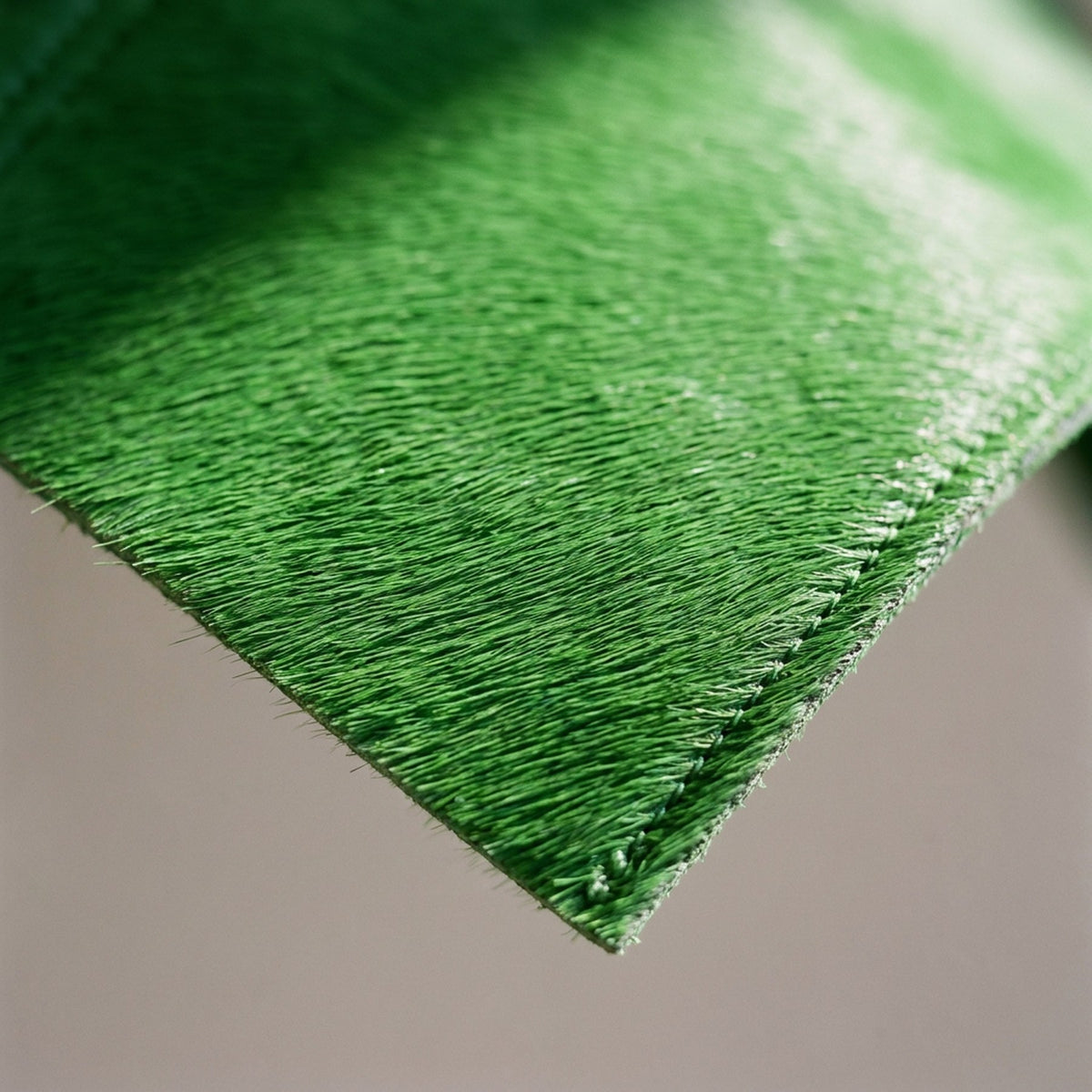 Veau façon poulain vert, macro : poil ras couché dans un seul sens.