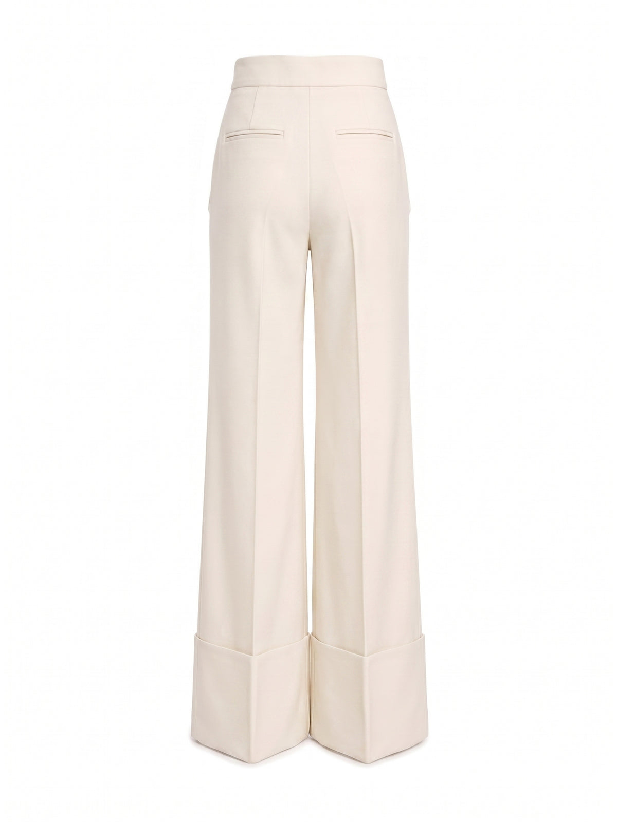 BRIDGET, pantalon large en laine ivoire, vu de dos sur mannequin invisible.
