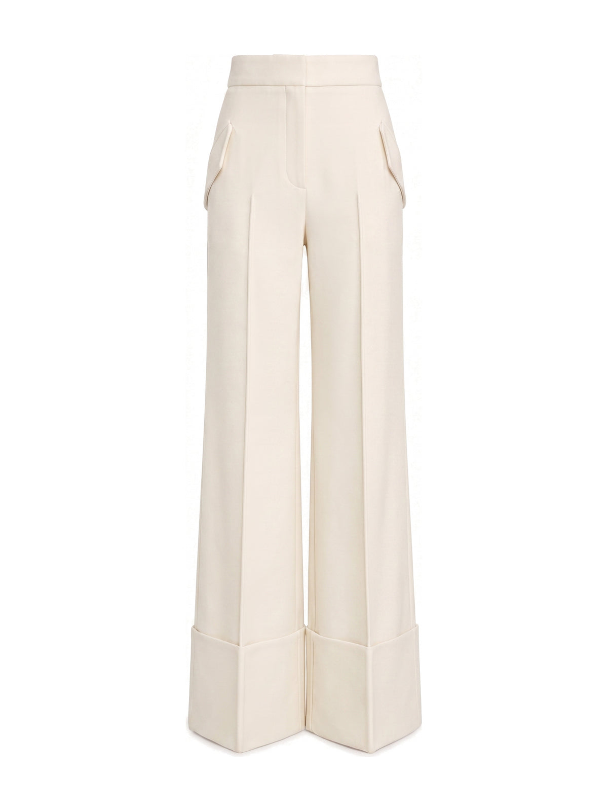 BRIDGET, pantalon large en laine ivoire, vu de face sur mannequin invisible.