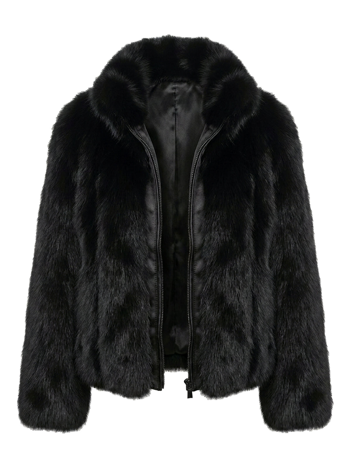 DANTE, veste en fourrure de renard noir, vue de face sur mannequin invisible.