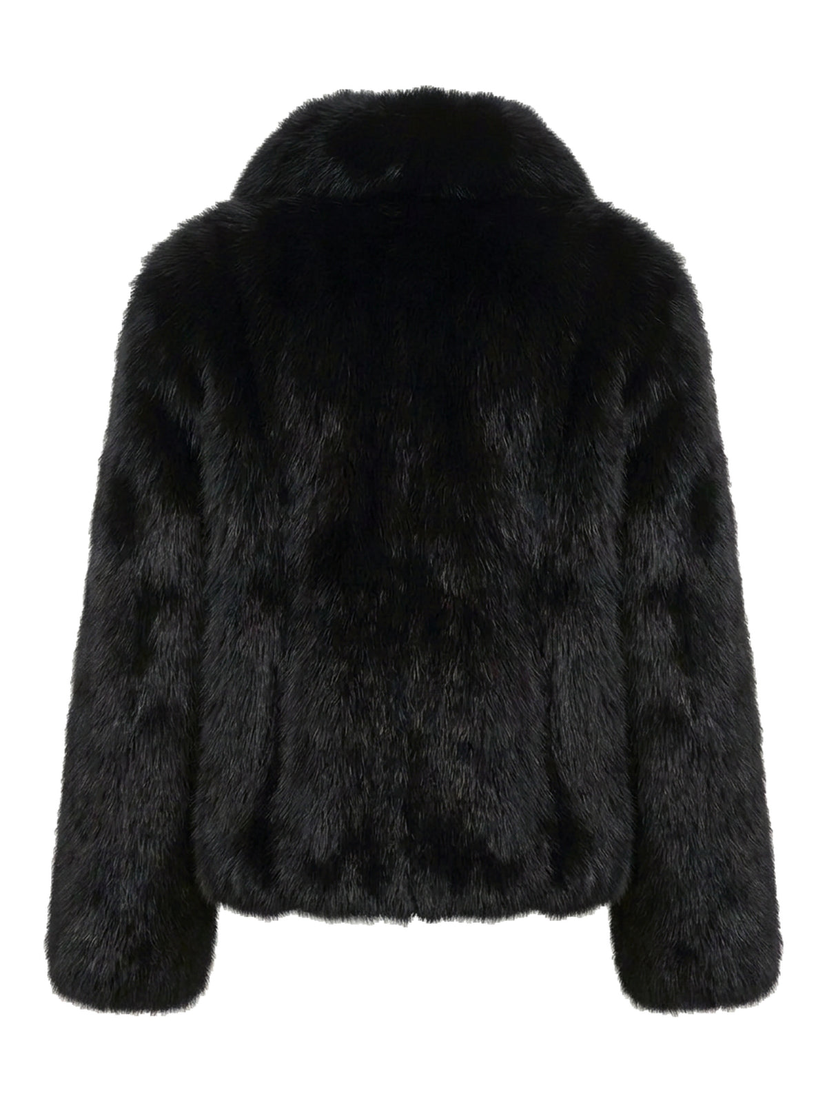 LILY, veste en fourrure de renard noir, vue de dos sur mannequin invisible.