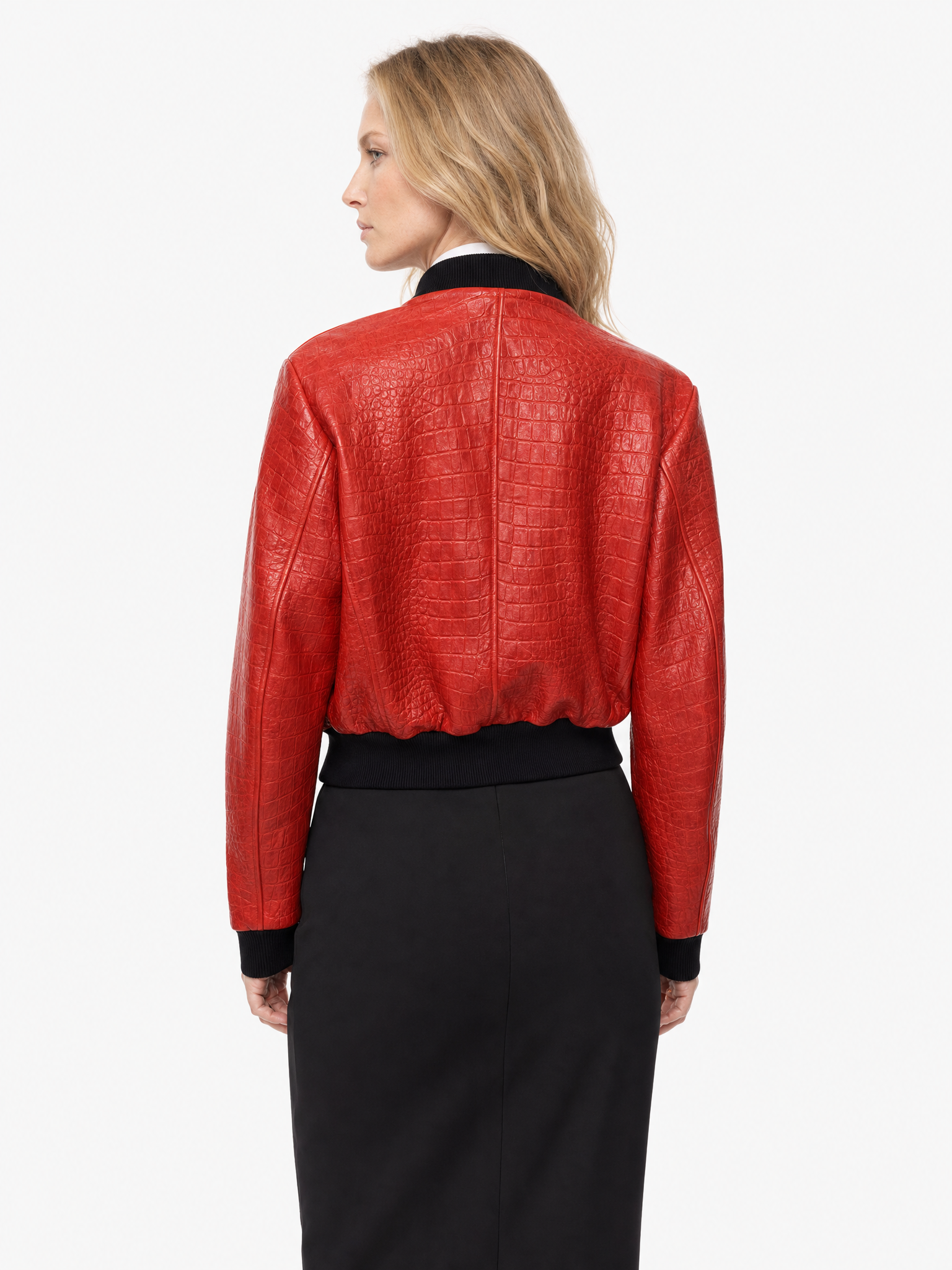 JANET || Red crocodile leather bomber jacket