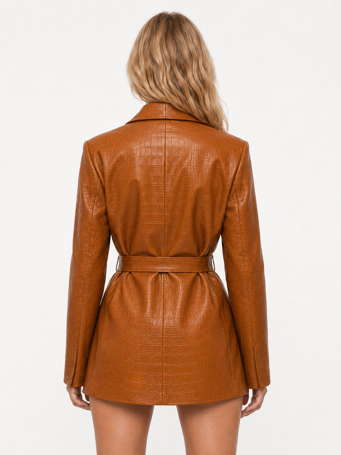 Noelle || Cognac Embossed Leather Blazer