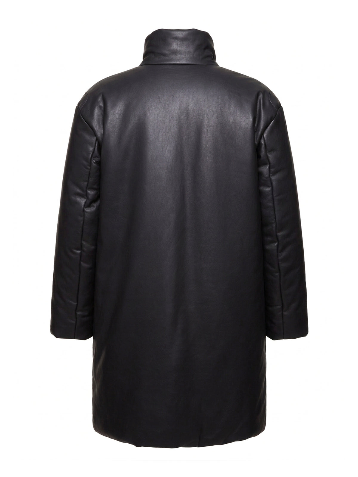 NORDIQUE, parka longue matelassée en cuir de vachette noir, vue de dos sur mannequin invisible.