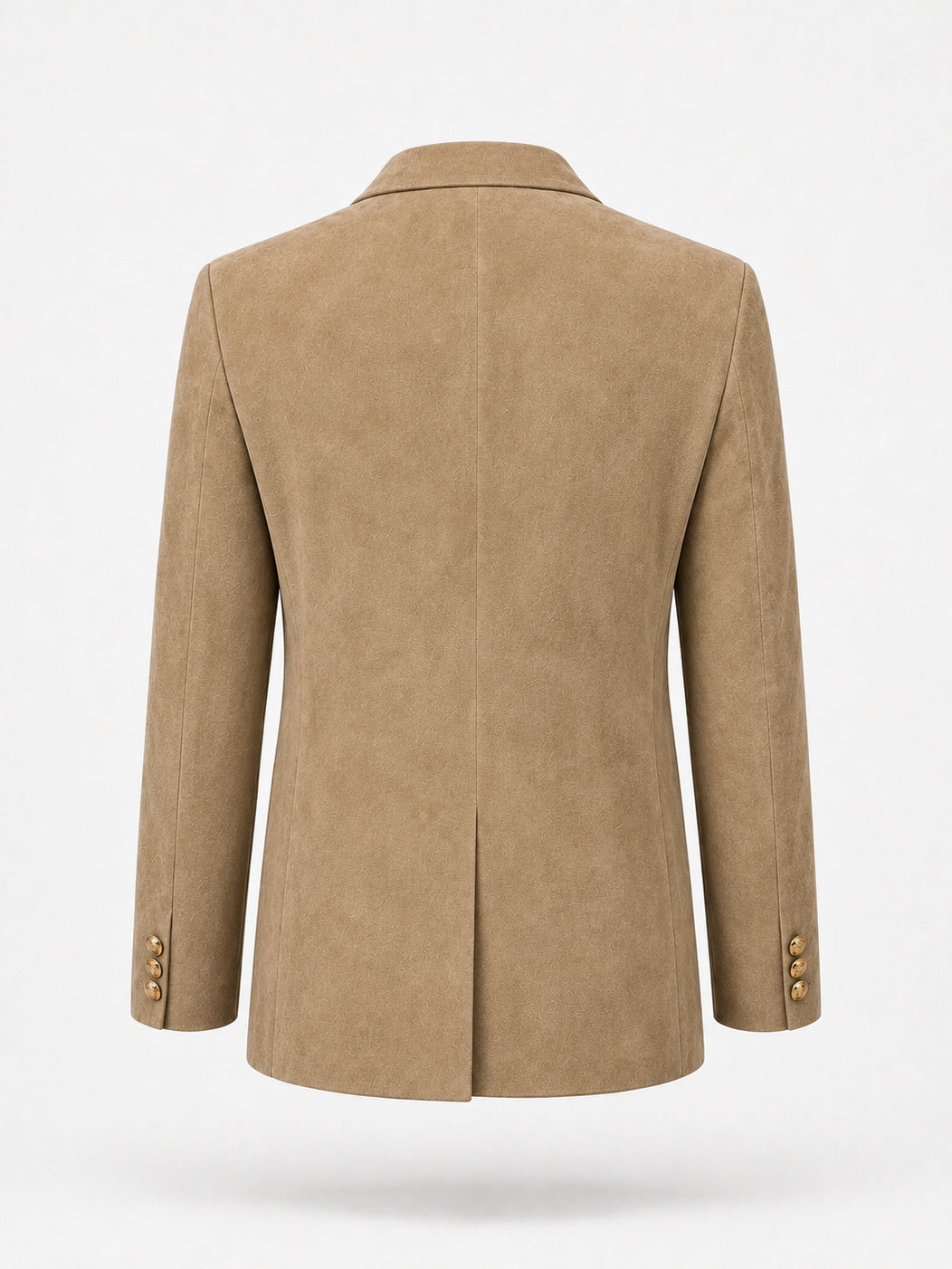 REMY, blazer croisé en suède beige, vu de dos sur mannequin invisible.