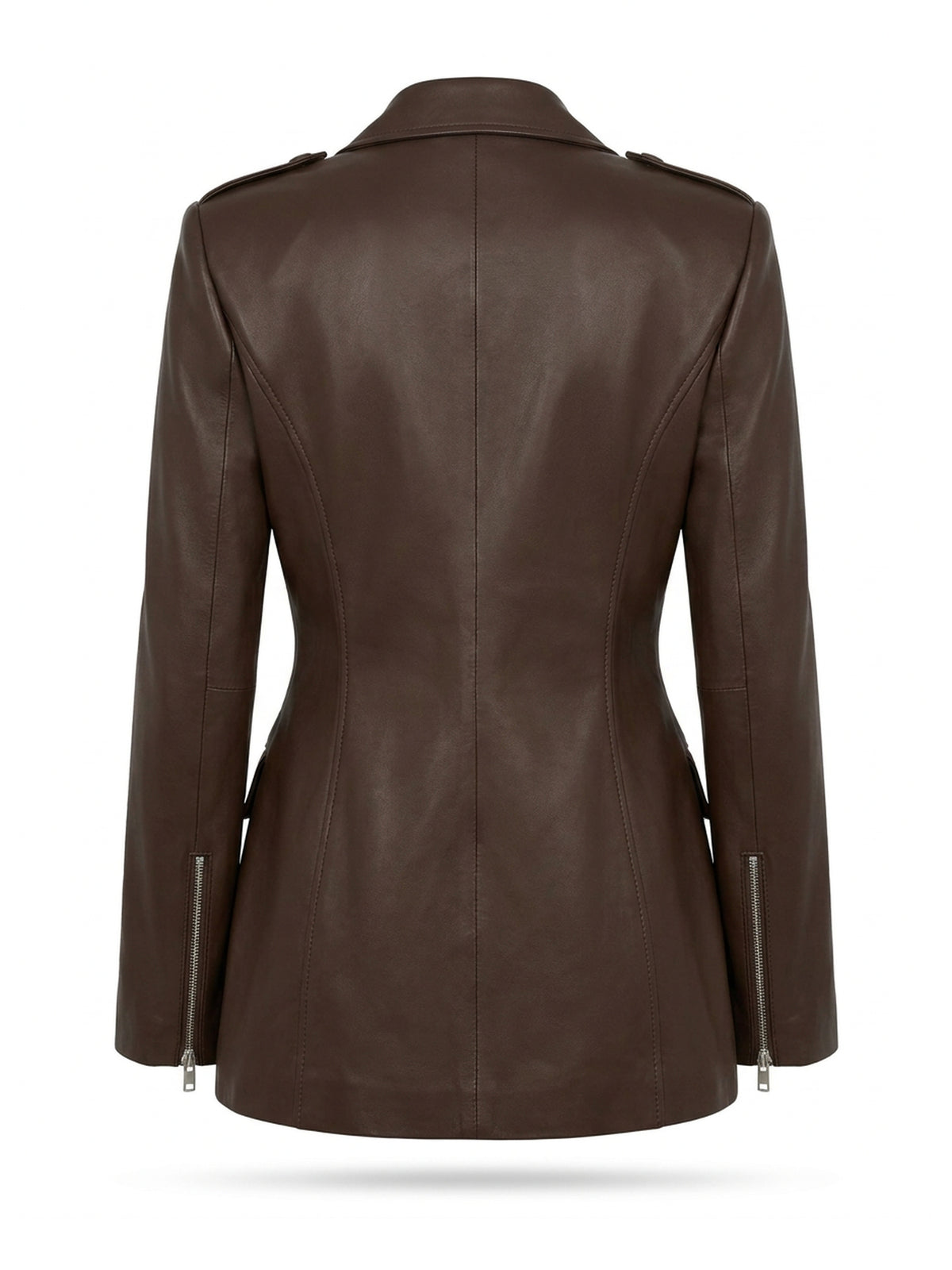 VALÉRIE, blazer zippé en cuir d'agneau espresso, vu de dos sur mannequin invisible.