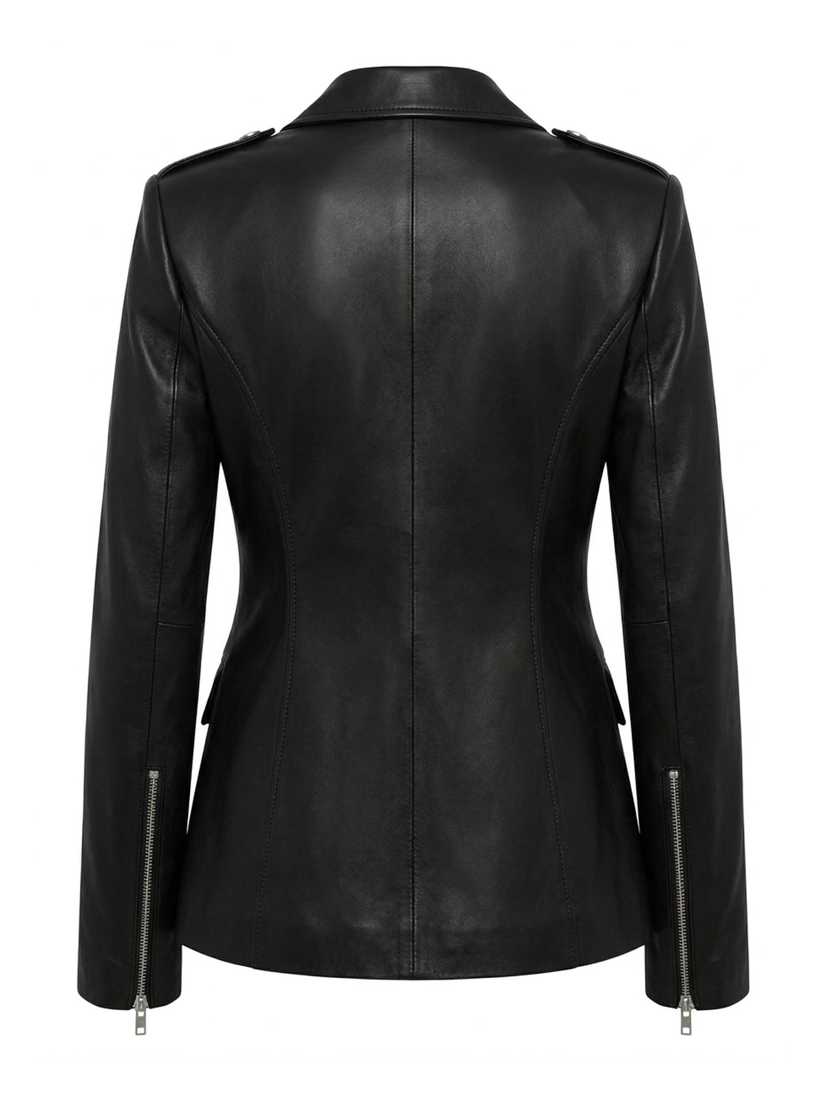 VALÉRIE, blazer zippé en cuir d'agneau noir, vu de dos sur mannequin invisible.